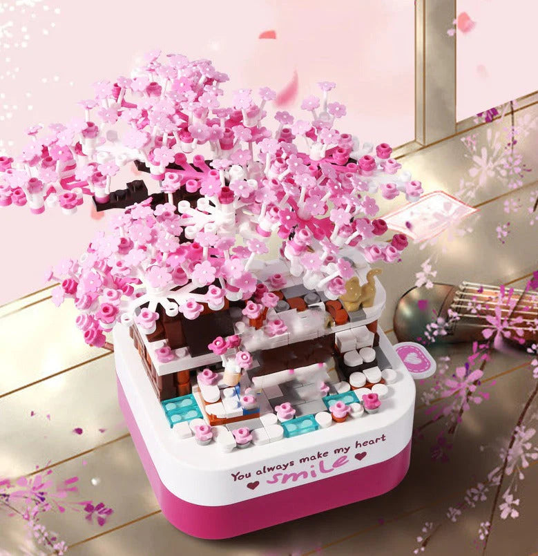 Hand - Carved Wooden Building Blocks with Alphabet and Number EngravingsSakura-Themed Cherry Blossom Tree Music Box