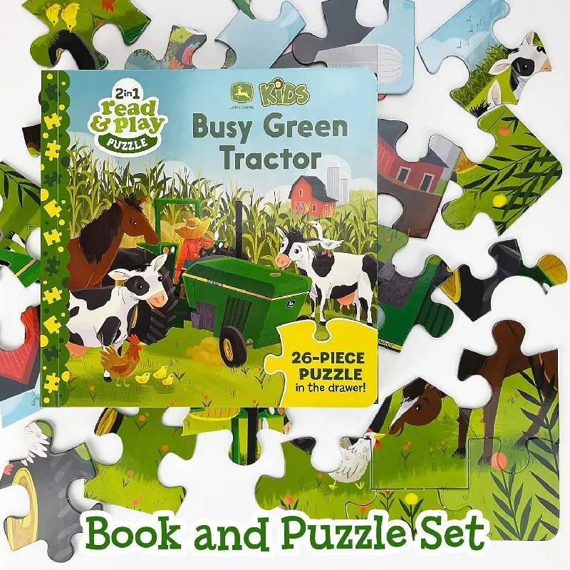 Natural Wood - Grain Colored Building Blocks for a Rustic - Looked Play SetJohn Deere Busy Green Tractor 2-in-1 Read & Play Puzzle and Board Book for Toddlers and Preschoolers, Ages 2-5 (John Deere Kids: 2 in 1 Read & Play)