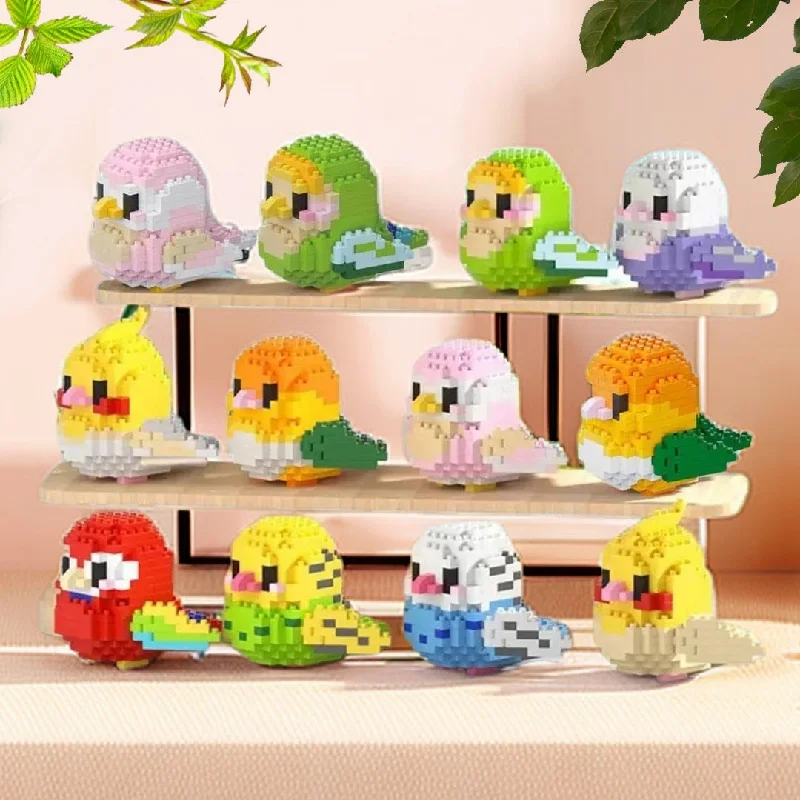 Natural - Finish Large - Sized Wooden Building Blocks for Toddlers' Creative PlayDIY Bird Nano Blocks Brick Sets - Charming Collectible Miniature Bird Figures with Movable Wings