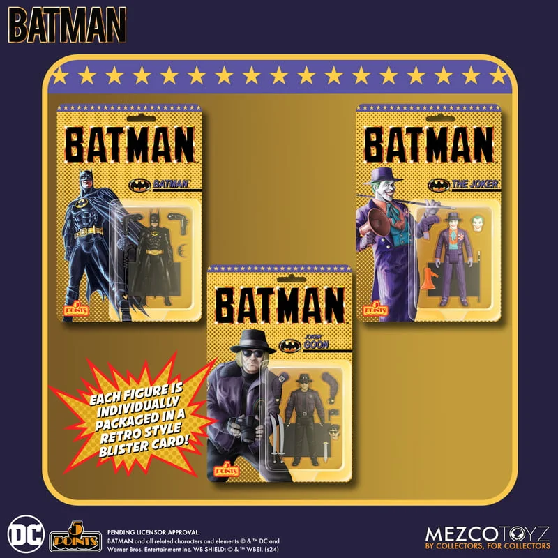 DC Comics Batman Action Figure in Classic Batsuit with Detachable Utility BeltBatman (1989) Deluxe Set 5 Points Action Figures (Set of 3) - Mezco