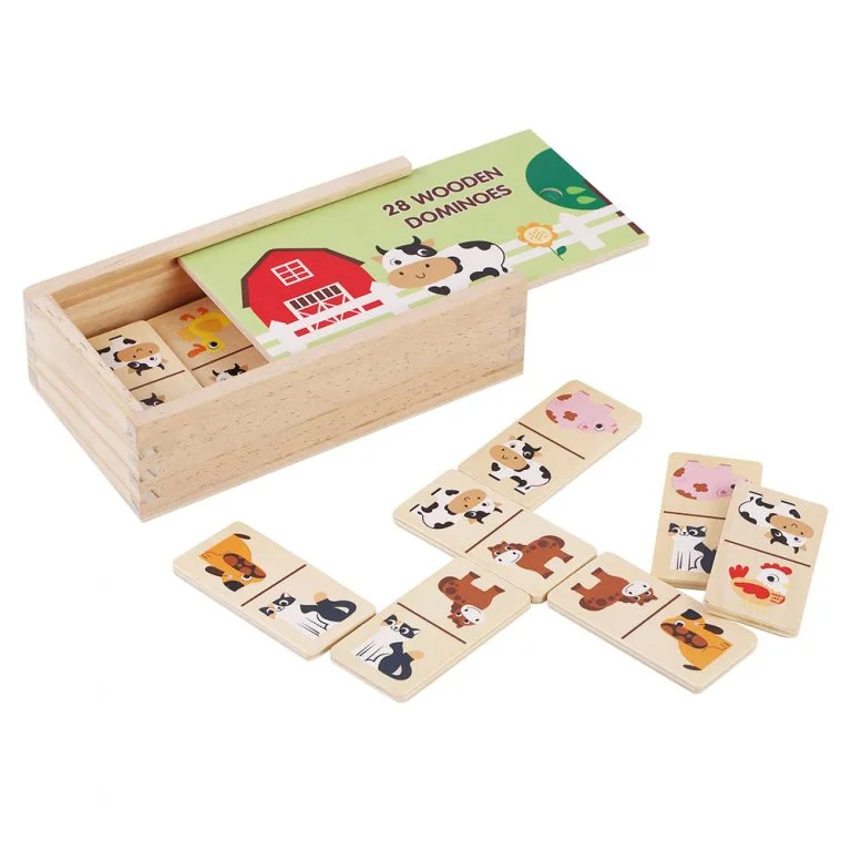 Traditional Wooden Domino Set with Engraved Numbers for Family Game NightsFarm Dominoes