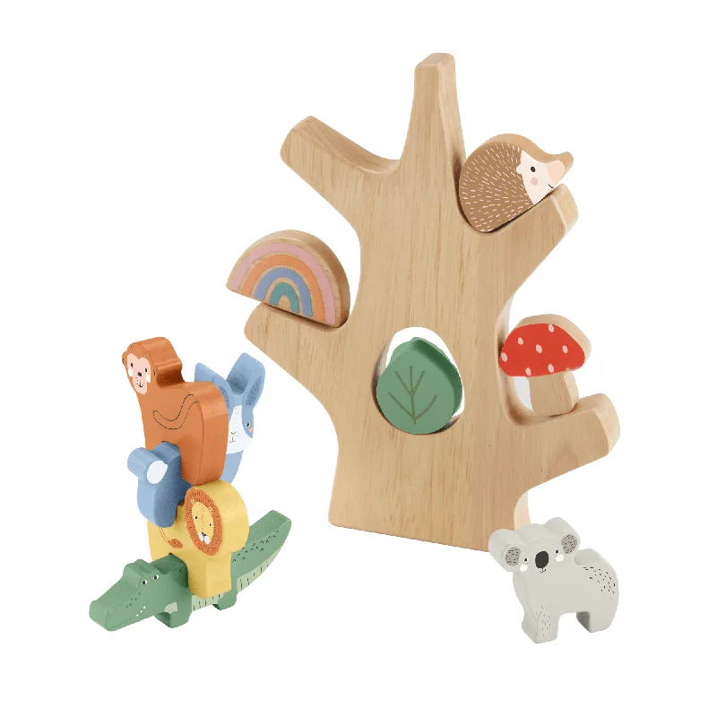 Hand - Painted Wooden Animal Figurines Set for Nursery Decor and Pretend PlayFisher-Price Wooden Balance Tree Preschool Stacking Activity Toy, 10 Wood Pieces