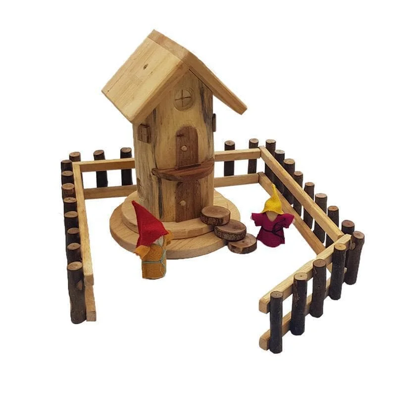 Sustainable Wood Marble Run Set with Multiple Tracks and Marble StorageGnome Play House