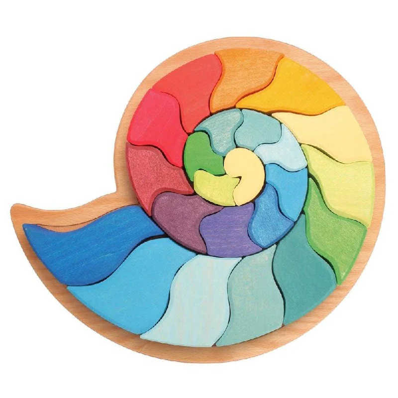 Sustainable Solid Wood Puzzle Set with 50 Pieces for Family Bonding and Brain TrainingLarge Ammonite Snail - Wooden Puzzle Blocks