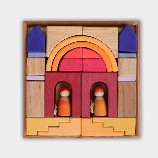 Hand - Turned Wooden Spinning Top with a Colorful Design for Classic AmusementGrimms building world desert play