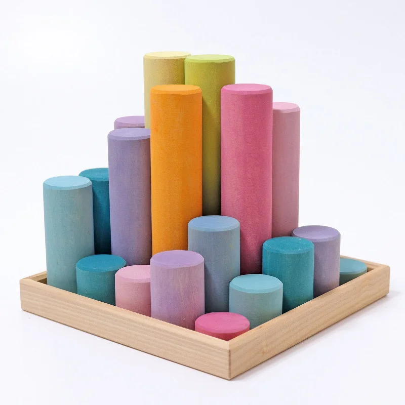 Solid Wood Stacking Cups with Different Sizes for Sensory Play and Motor SkillsGrimm's pastel building rollers large 25 pcs