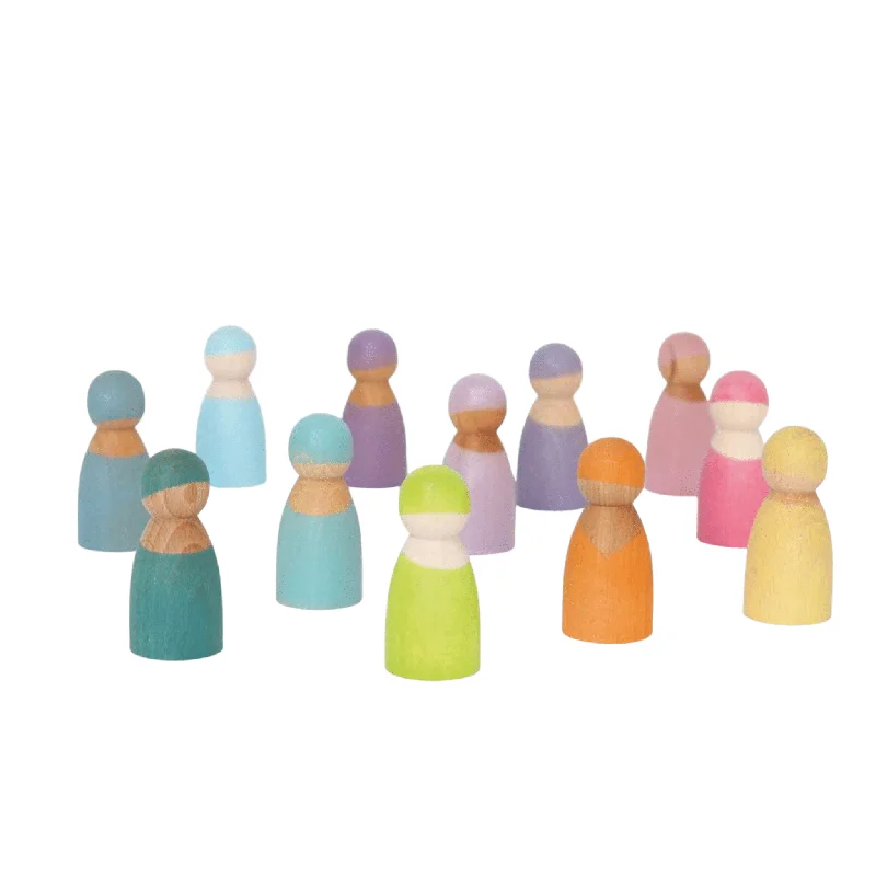 Carved Wooden Chess Set with Intricate Pieces for Strategy Game Enthusiasts12 Pastel Wooden Peg Dolls