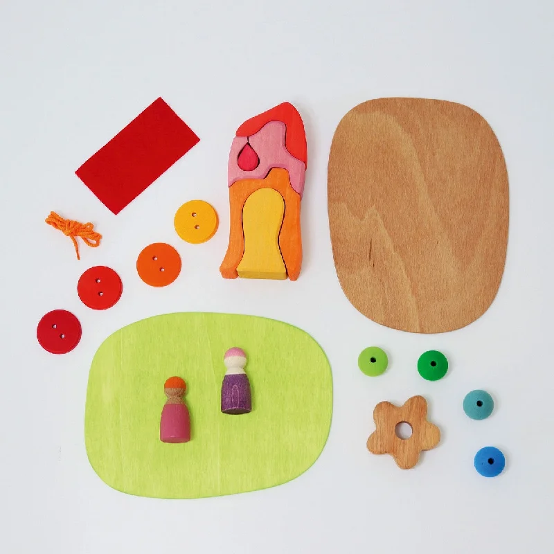 Hand - Painted Wooden Doll Set with Dresses and Accessories for Pretend PlaytimeGrimms Small World Play Down in the Meadow