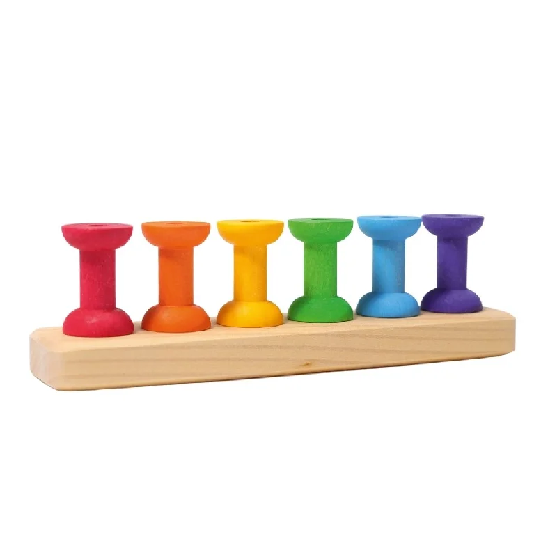 Eco - Friendly Wooden Building Blocks Set with Magnetic Connectors for Creative ConstructionWooden Rainbow Threading Game