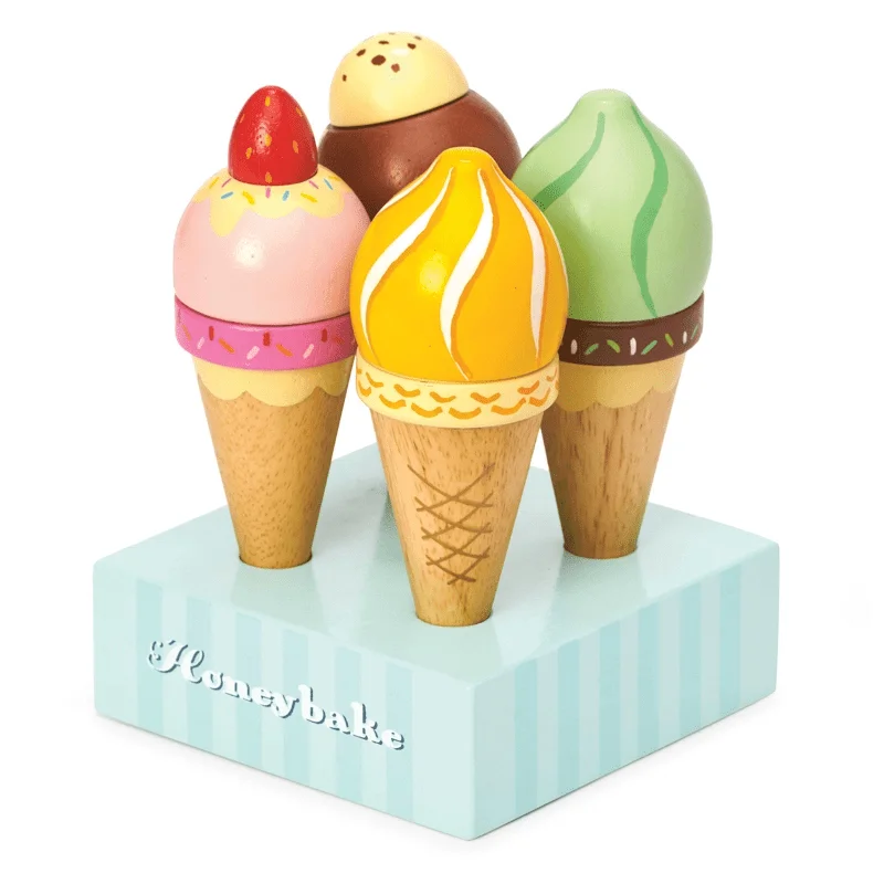 Hand - Turned Wooden Spinning Top with a Colorful Design for Classic AmusementLe Toy Van Honeybake Ice Cream Set