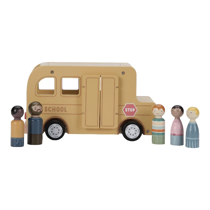 Wooden Toy Truck with Detachable Trailer for Imaginative Play and Cargo TransportLittle Dutch Wooden School Bus with Figures