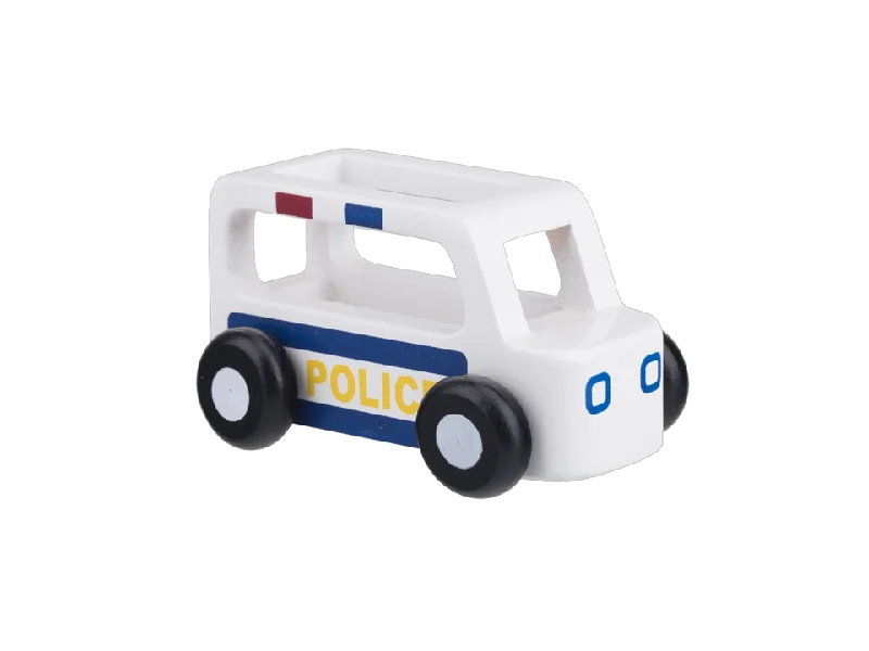 Natural Finish Wooden Pull - Along Toy Duck with Wheels for Toddler Outdoor PlayMini Police Car - White