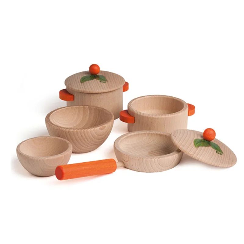 Solid Wood Construction Toy Set with Nuts, Bolts, and Tools for DIY ProjectsNatural Wooden Toy Cookware Set