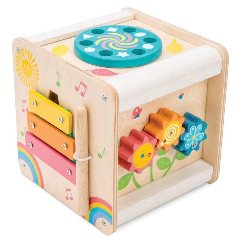 Eco - Friendly Wooden Building Blocks Set with Magnetic Connectors for Creative ConstructionPetilou Petit Activity Cube