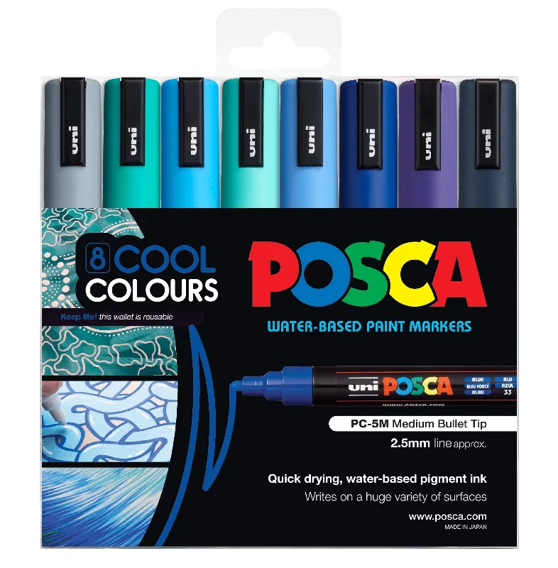 Sustainable Wooden Palette with Deep Wells for Mixing Acrylic PaintsPosca Paint Marker PC-5M 1.8-2.5mm Bullet Tip 8 Piece Pack Cool Colours