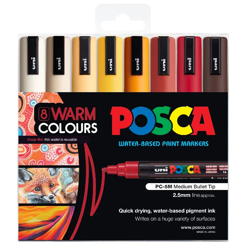 Solid Wood Painting Panels for Acrylic and Watercolor ArtistsPosca Paint Marker PC-5M 1.8-2.5mm Bullet Tip 8 Piece Pack Warm Colours