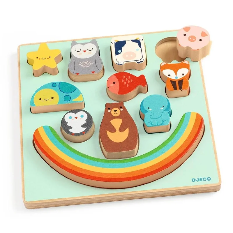 Solid Wood Construction Toy Set with Nuts, Bolts, and Tools for DIY ProjectsPuzz & Boom Animal Rainbow Wooden Puzzle