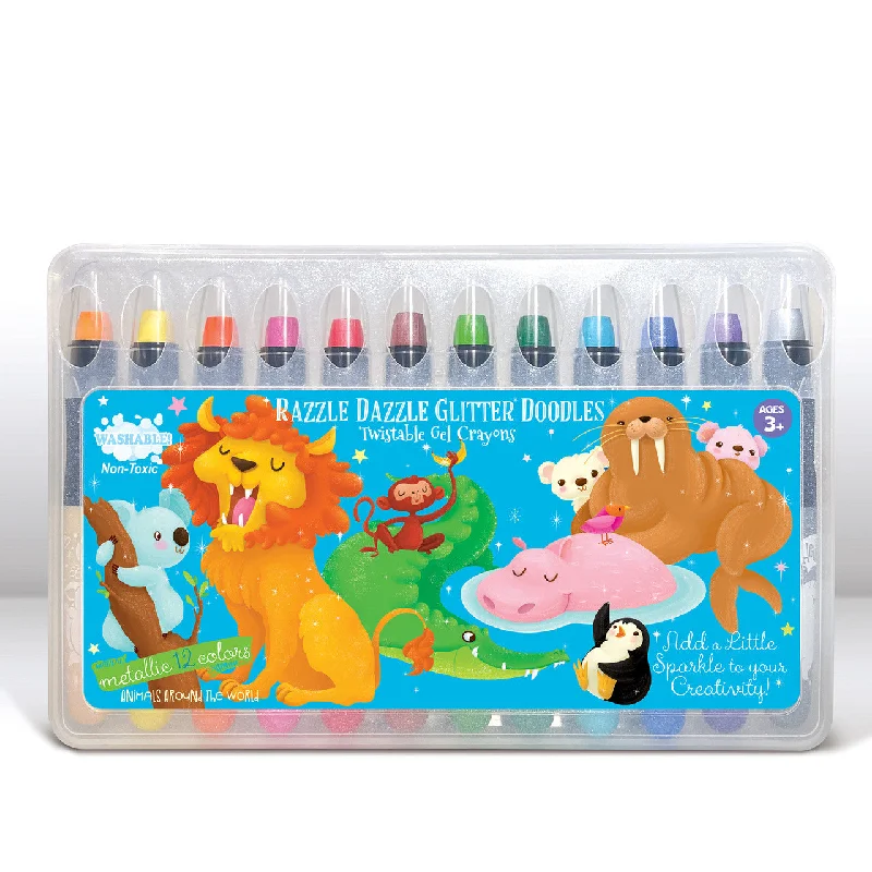 Solid Wood Pencil Boxes with Dividers for Organizing Art SuppliesRazzle Dazzle Glitter Doodle Gel Crayons - Animals Around the World