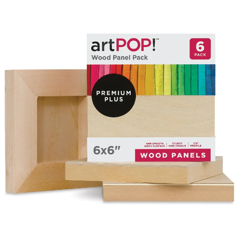 Natural Finish Wooden Picture Frames for Displaying Hand - Painted ArtworksWood Panel Pack - 6" x 6", Pkg of 6