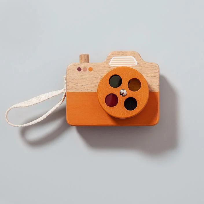 Hand - Painted Wooden Animal Figurines Set for Nursery Decor and Pretend PlayWooden Camera | Orange