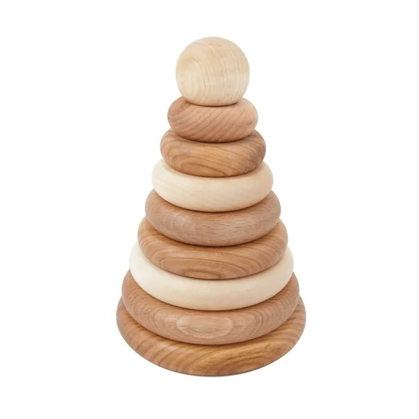 Natural Finish Wooden Pull - Along Toy Duck with Wheels for Toddler Outdoor PlayNatural Wooden Stacker