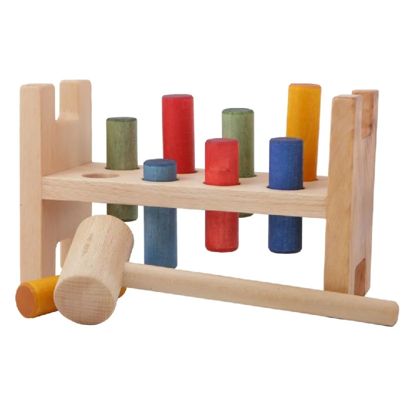 Sustainable Wood Marble Run Set with Multiple Tracks and Marble StorageRainbow Pound-A-Peg - Wooden Hammer Bench