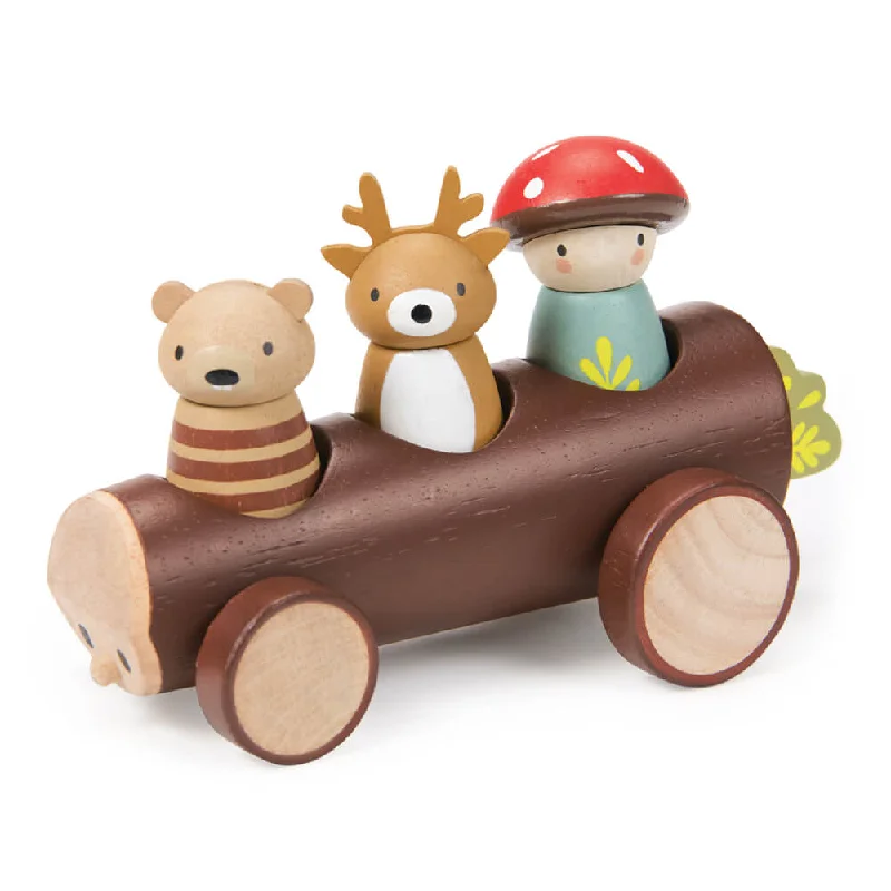 Hand - Painted Wooden Animal Figurines Set for Nursery Decor and Pretend PlayWooden Toy Car Playset - Timber Taxi by Tender Leaf Toys