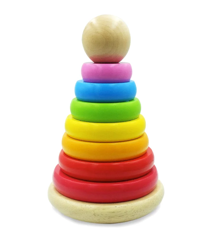 Solid Wood Educational Toys with a Math - Problem - Solving ChallengeWooden Rainbow Stacker