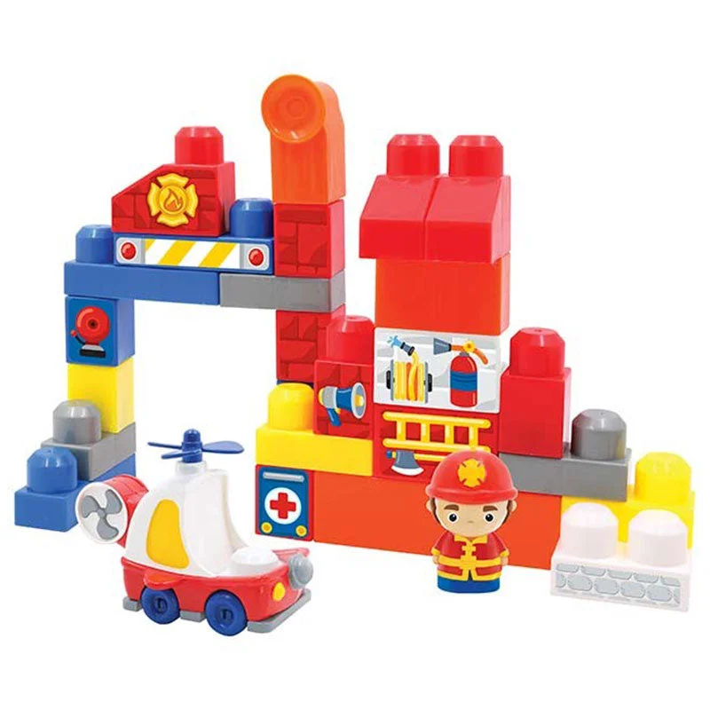 Hand - Made Wooden Educational Toys with a Space - Exploration SimulationBuild Me up Block Maxi Fire Station Set Pack of 1 (2 Assorted) - 31 Pieces /32 Pieces