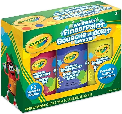 Sustainable Solid Wood Educational Toys with a Language - Learning Activity BookCrayola 3 Piece Washable Finger Paint For Fun Activities in Red, Blue and Yellow Colors 3x236ml