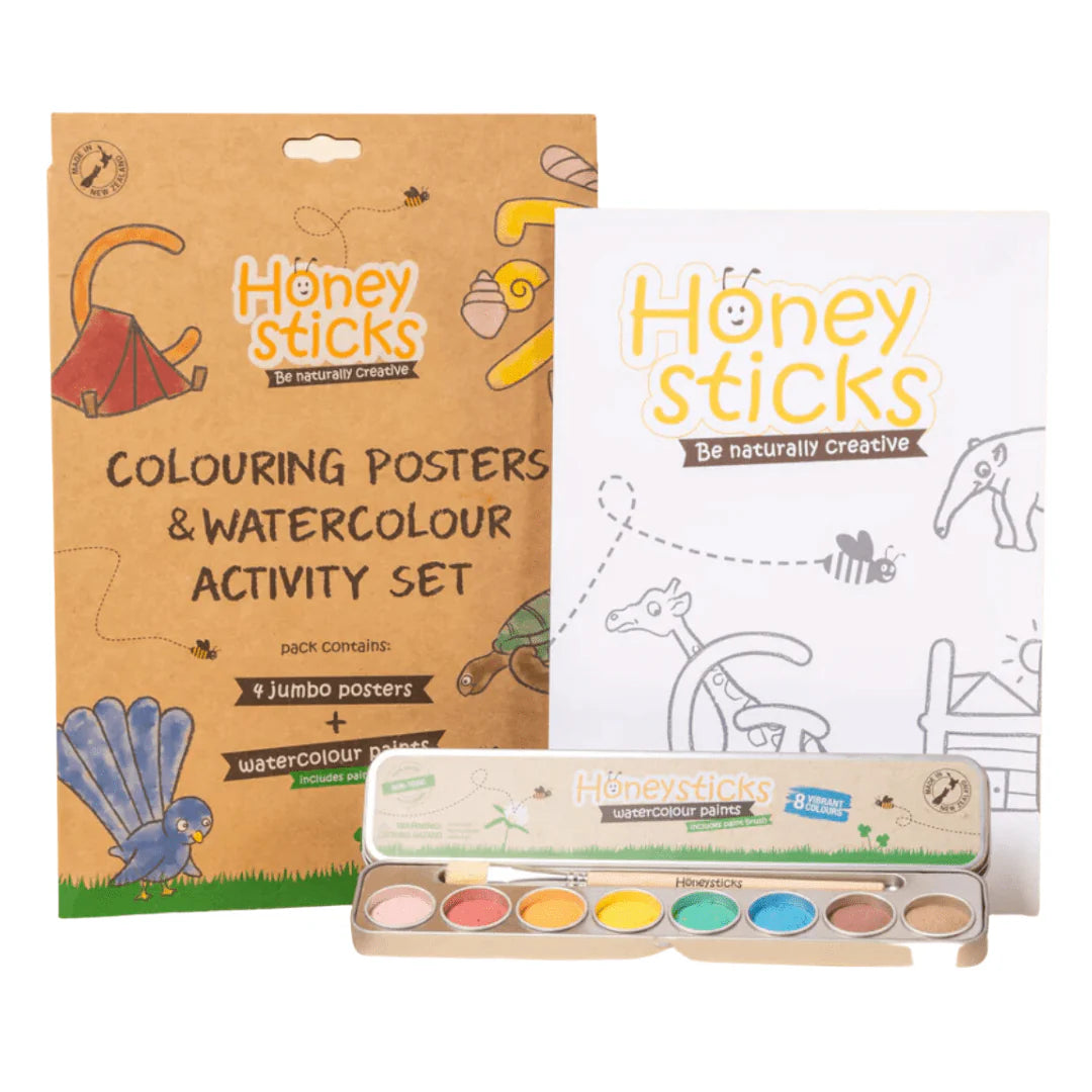 Eco - Friendly Solid Wood Educational Toys with Shape - Sorting Features for 1 - 3 Year OldsHoney sticks colouring posters and watercolour Activity set