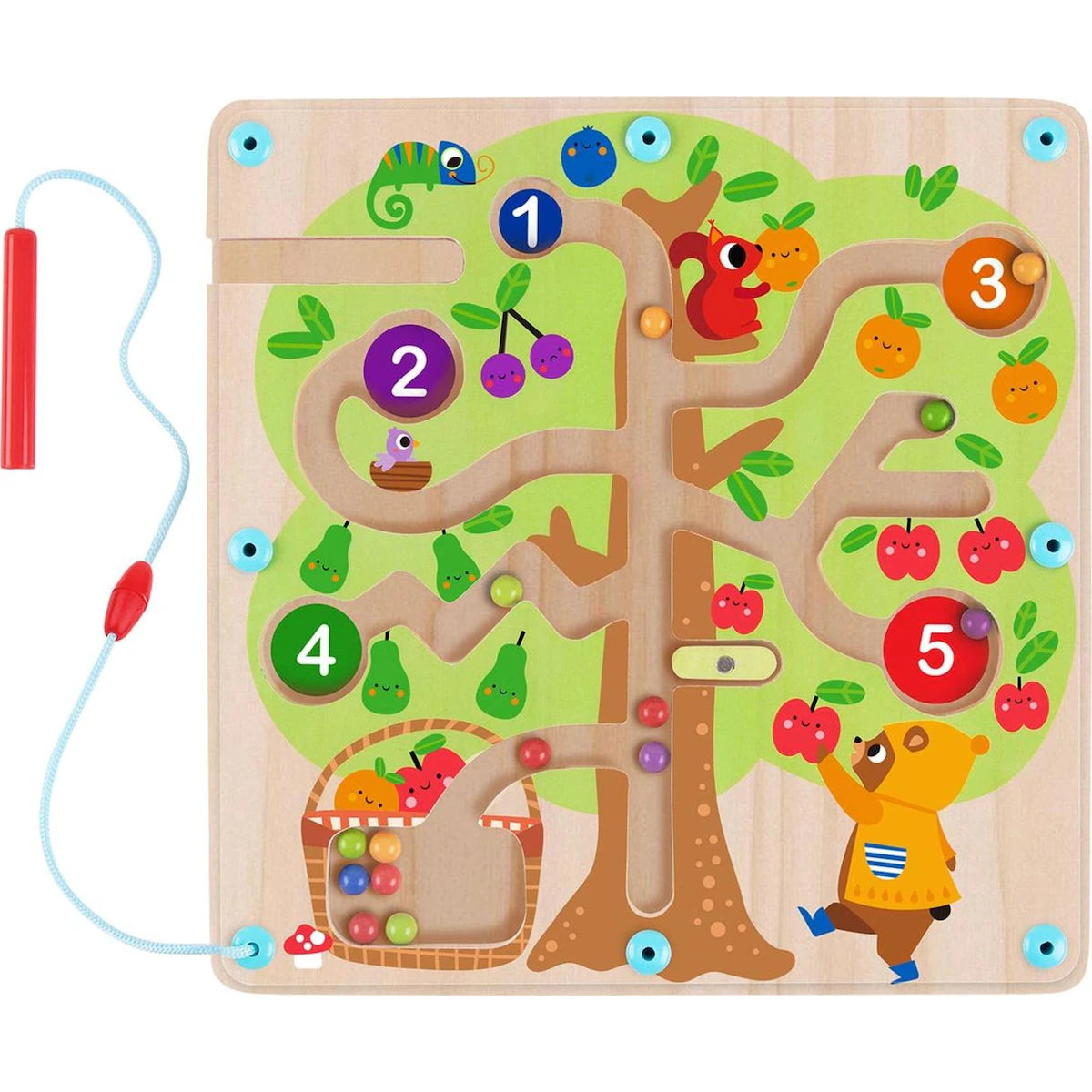 Sustainable Wooden Educational Toys with Counting and Number Recognition ElementsTooky Toy Magnetic Counting Fruit Ball Maze Tree