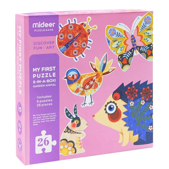 Natural Finish Wooden Educational Toys with a Music - Making Function for 3 - 5 Year OldsMiDeer puzzle Games - My First Puzzle 6-IN-A-Box! Garden Animals