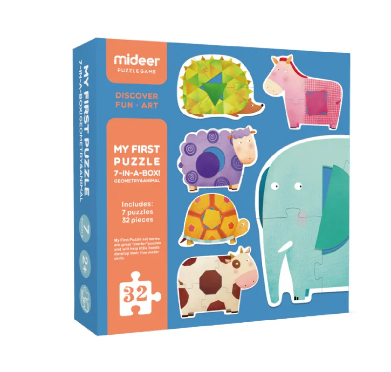 Solid Wood Educational Toys with a Math - Problem - Solving ChallengeMideer My First Puzzle: Geometry & Animal Puzzle Pack