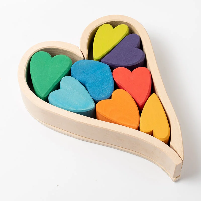 Hand - Painted Wooden Educational Toys in a Historical and Cultural ThemePrism Play Rainbow Hearts Building Blocks