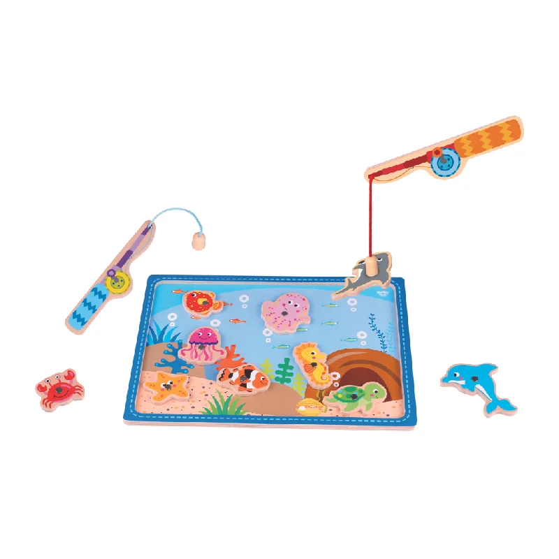 Natural Wood Educational Toys with a Magnetic Puzzle Design for Brain TrainingTooky Toy Magnetic Fishing Game