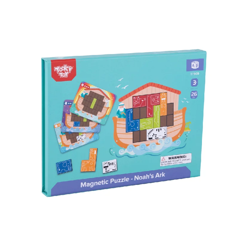 Sustainable Solid Wood Educational Toys with a Language - Learning Activity BookTOOKY TOY Magnetic Puzzle Noah's Ark Age 3+