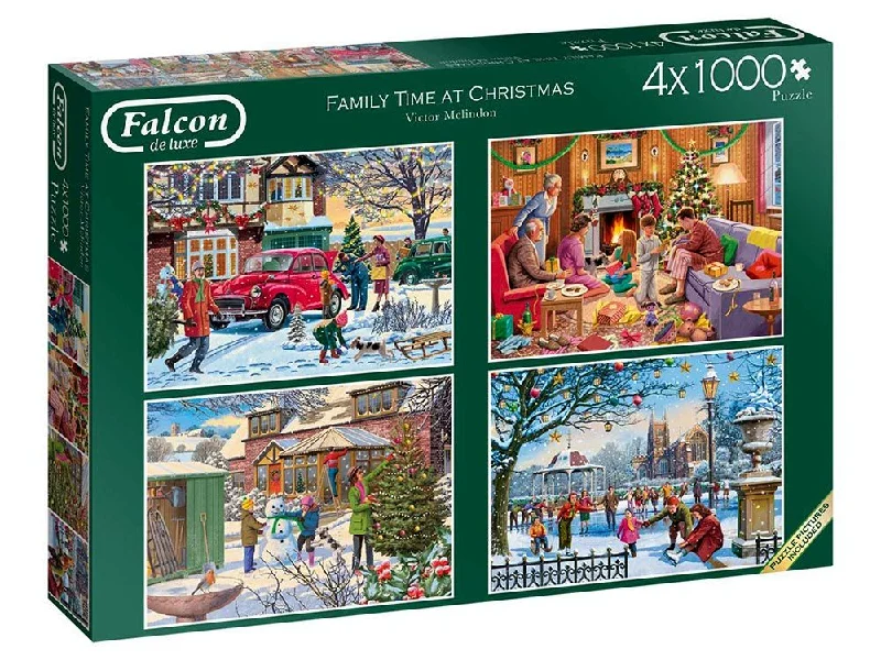 Puzzle - Mat Included Wooden Puzzles with a Botanical Garden Theme for Comfortable AssemblyFalcon de Luxe <br> Family Time at Christmas <br> 4 x 1000 Piece Puzzle Set