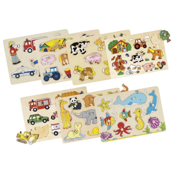 Small - Scale 50 - Piece Wooden Puzzles of Cartoon Characters for Toddlers' Early LearningLift-out puzzles - bundle, Goki Essential II