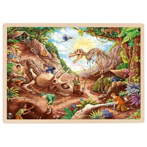 Small - Scale 50 - Piece Wooden Puzzles of Cartoon Characters for Toddlers' Early LearningPuzzle - Dinosaur excavation