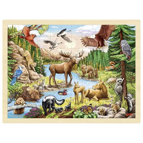 Interlocking Wooden Puzzles with Geometric Shapes for Developing Fine Motor Skills in PreschoolersPuzzle - North American Wilderness