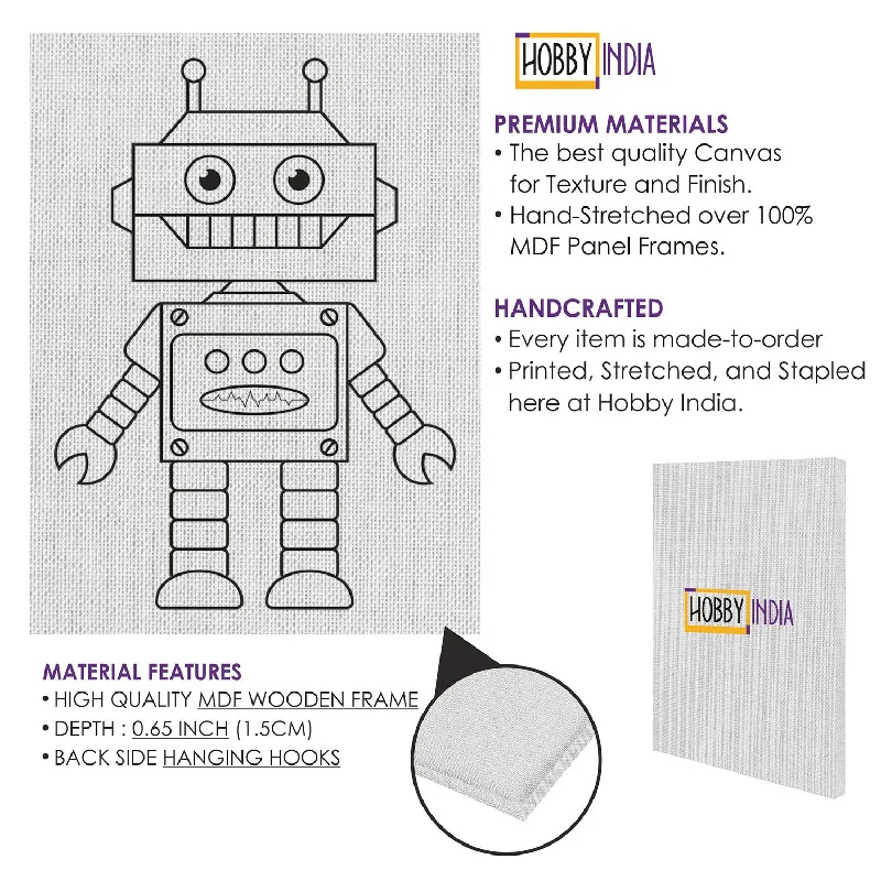 Magnetic - Jointed Wooden Robots with a Construction - Site Theme for Boys' RoomsRobot DIY Canvas Base for Painting